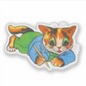 Schattigee Lachende Retro 1930 Cartoon Cat Writers Sticker (Voorkant)