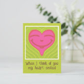 Schattigee lachende roze hart Valentijnsdag Feestdagenkaart (Staand voorkant)