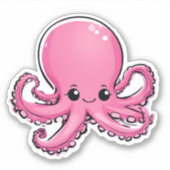 Schattigee lachende roze octopus sticker (Voorkant)