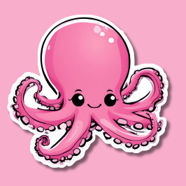 Schattigee lachende roze octopus sticker