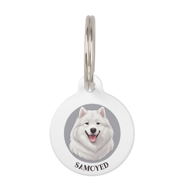 Schattigee lachende Samoyed Dog Huisdierpenning (Voorkant)