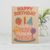 Schattigee lachende verjaardagstaart (Staand voorkant)