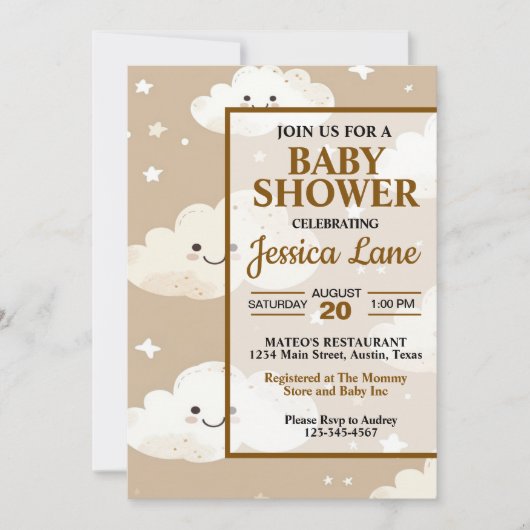 Schattigee lachende wolken Baby shower uitnodiging (Voorkant)