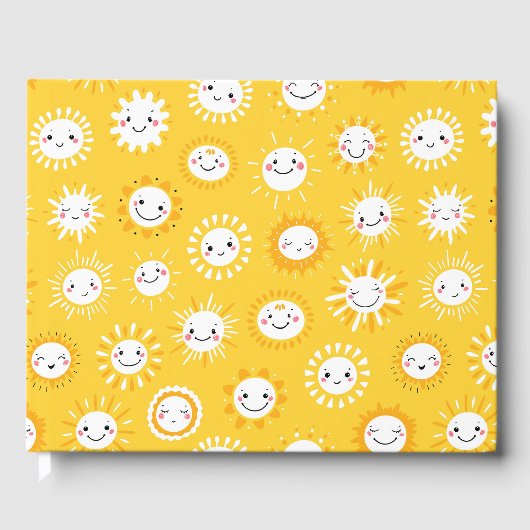 Schattigee lachende zon cartoon kunst gastenboek (Voorkant)