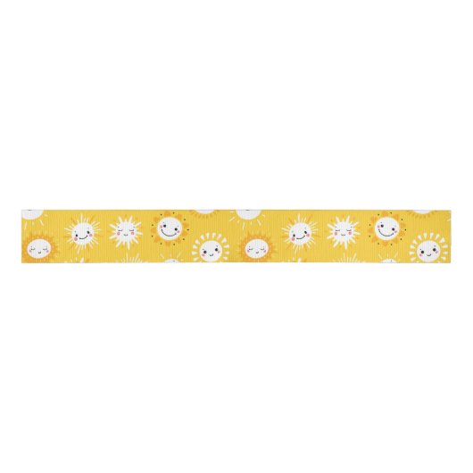 Schattigee lachende zon cartoon kunst grosgrain lint (Voorkant)