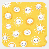 Schattigee lachende zon cartoon kunst vierkante sticker (Voorkant)