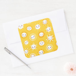 Schattigee lachende zon cartoon kunst vierkante sticker