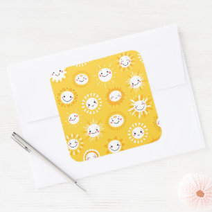 Schattigee lachende zon cartoon kunst vierkante sticker