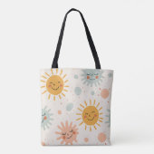 Schattigee Lachende Zon en Pastel Abstracte Canvas Tote Bag (Achterkant)
