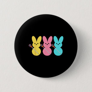 Schattigee Lacrosse Speler Bunny Kinder Jongens Pa Ronde Button 5,7 Cm