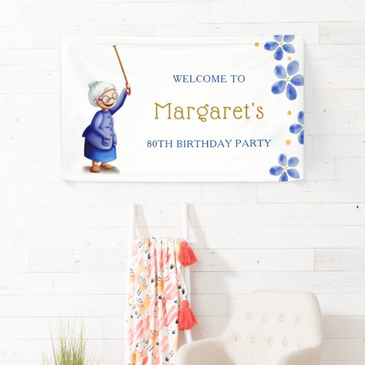 Schattigee Lady Floral 80ste verjaardag Spandoek (Insitu)