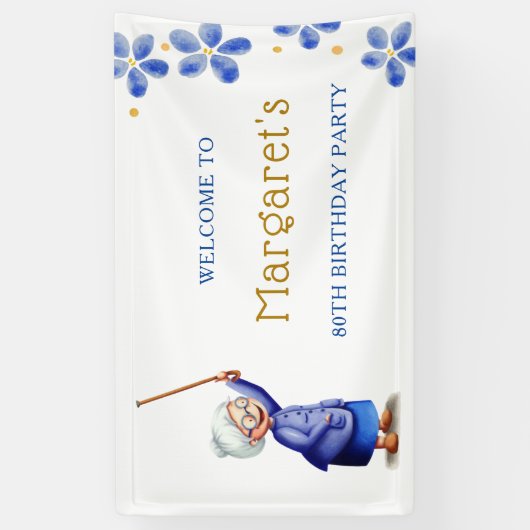 Schattigee Lady Floral 80ste verjaardag Spandoek (Verticaal)