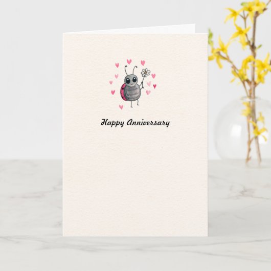 Schattigee Ladybird Ladybug Jubileum kaart (Gele Bloem)