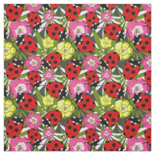 Schattigee Ladybirds en Flowers Pattern op Grijs Stof