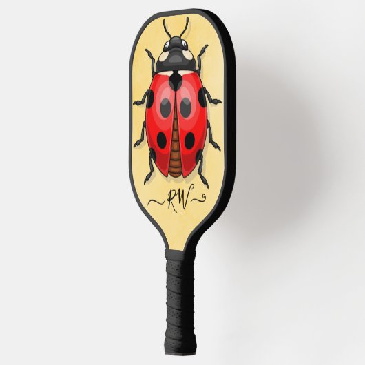 Schattigee Ladybug-afbeelding met initialen Pickleball Paddle (Links)
