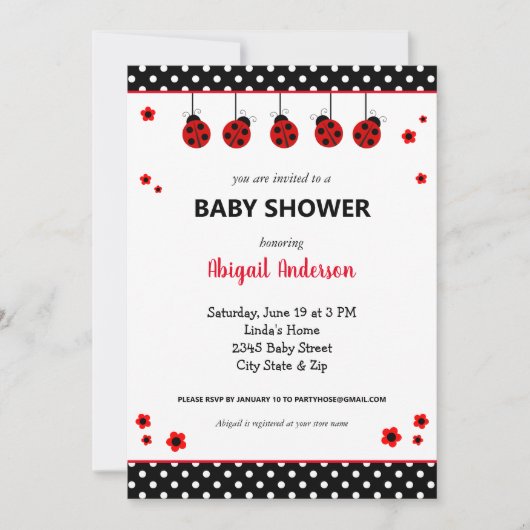 Schattigee Ladybug Polka Dots Baby shower Invitati Kaart (Voorkant)