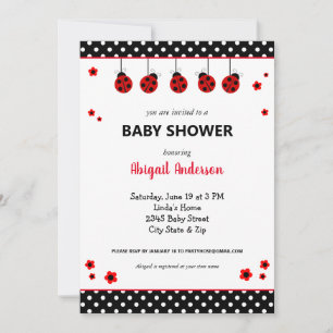 Schattigee Ladybug Polka Dots Baby shower Invitati Kaart