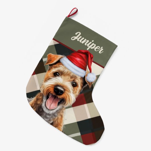 Schattigee Lakeland Terrier Vakantie Plaid Custom Grote Kerstsok (Voorkant (Hangend))
