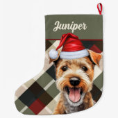 Schattigee Lakeland Terrier Vakantie Plaid Custom  Grote Kerstsok (Achterkant)