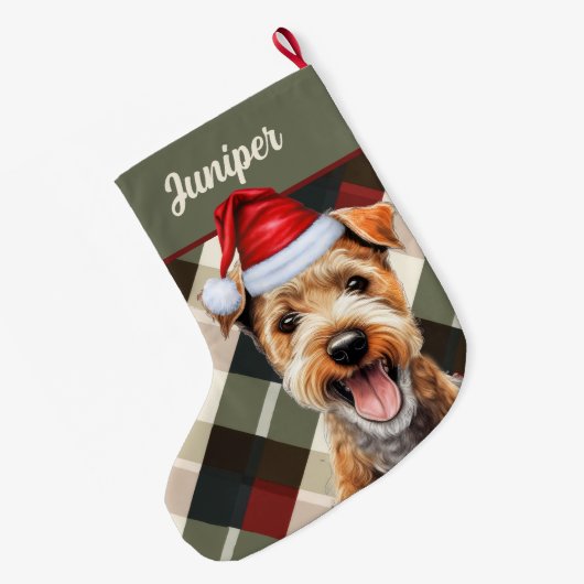 Schattigee Lakeland Terrier Vakantie Plaid Custom  Grote Kerstsok (Achterkant (Hangend))