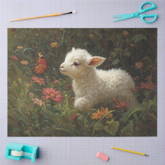 Schattigee Lam en Vlinder Art Decoupage Tissuepapier (Craft)