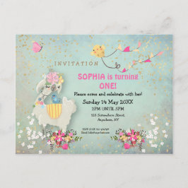 Schattigee lama en bloemen eerste verjaardag uitno briefkaart