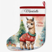 Schattigee lama gepersonaliseerde grote kerstkous grote kerstsok (Achterkant)