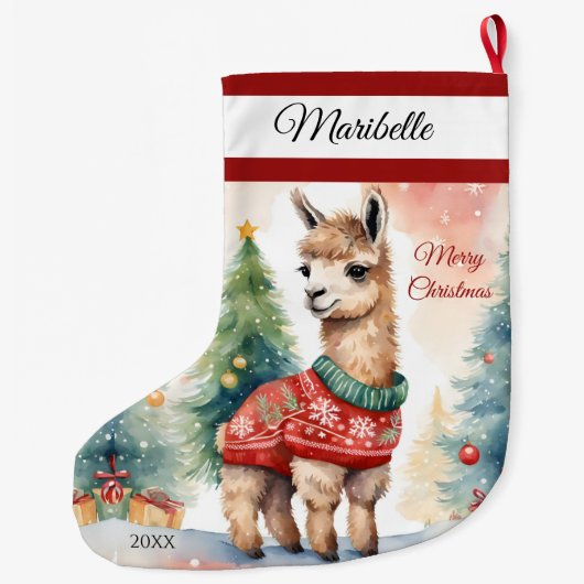 Schattigee lama gepersonaliseerde grote kerstkous grote kerstsok (Achterkant)