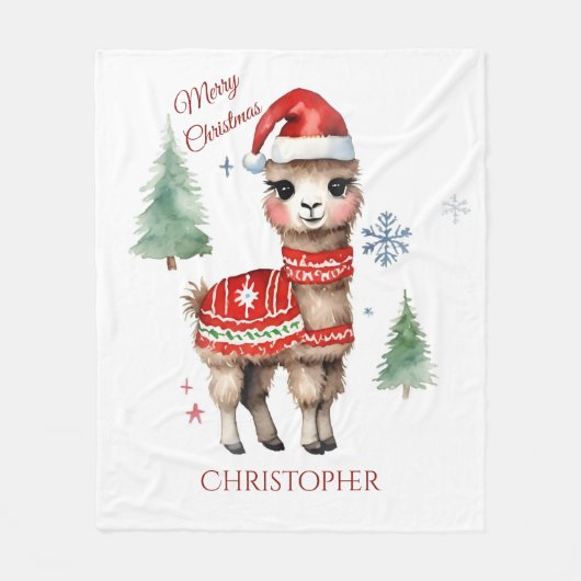 Schattigee lama gepersonaliseerde kerst fleece deken (Voorkant)