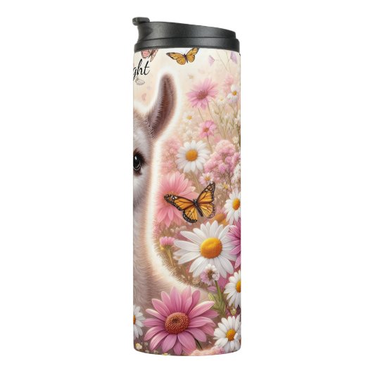 Schattigee lama in bloemenweidevlinders thermosbeker (Geroteerd rechts)