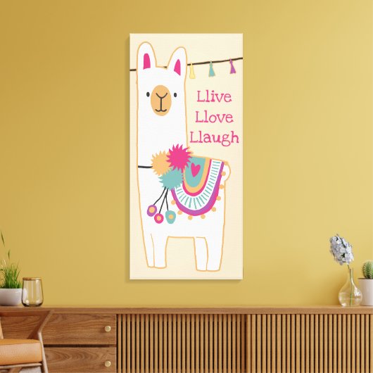 Schattigee lama met aangepaste achtergrondkleur canvas afdruk (Insitu (Woonkamer))