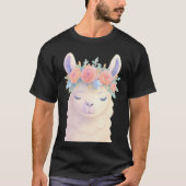 Schattigee lama met bloemenkroon pastel ontwerp t-shirt (Voorkant)