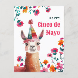 Schattigee Lama met Fuchsia Flowers Happy Cinco de Briefkaart