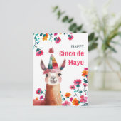 Schattigee Lama met Fuchsia Flowers Happy Cinco de Briefkaart (Staand voorkant)