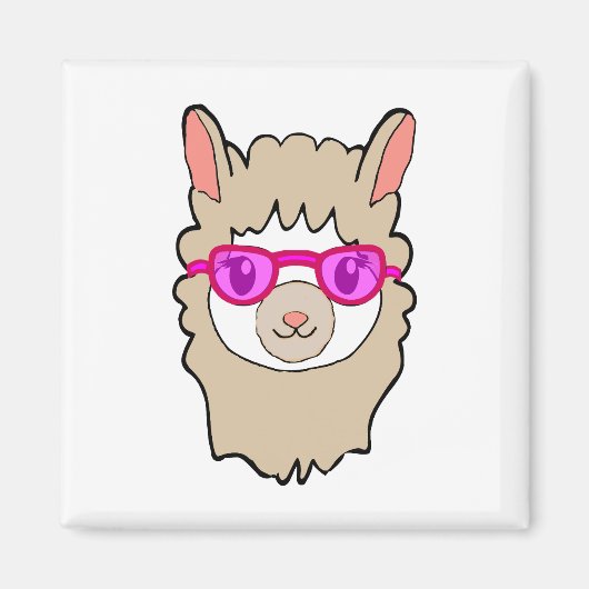 Schattigee lama met glastekening magneet (Voorkant)