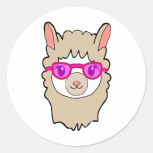 Schattigee lama met glastekening ronde sticker