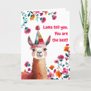 Schattigee lama met roze bloemen feestdagen kaart
