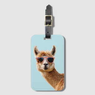 Schattigee lama met zonnebril op bagagelabel