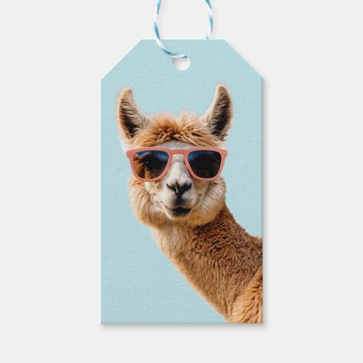 Schattigee lama met zonnebril op cadeaulabel (Voorkant)