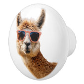 Schattigee lama met zonnebril op keramische knop (Rechts)