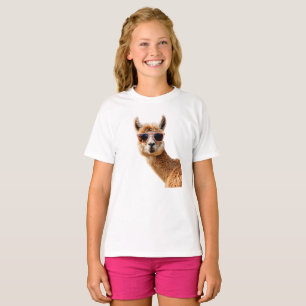 Schattigee lama met zonnebril op t-shirt