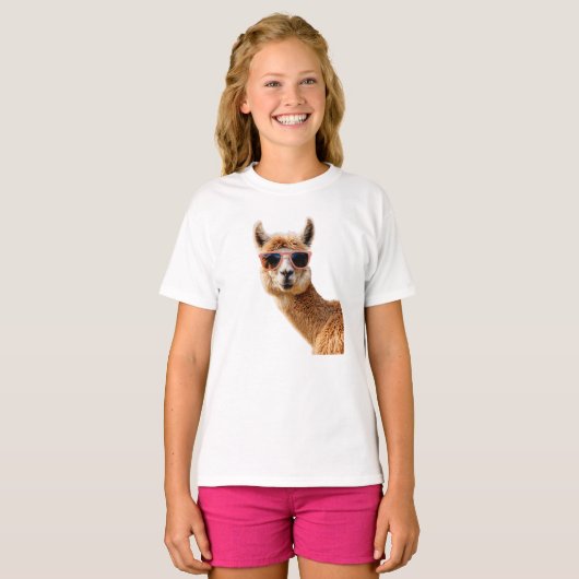 Schattigee lama met zonnebril op t-shirt (Voorkant volledig)