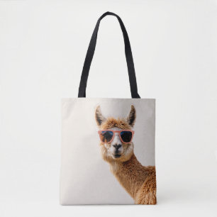 Schattigee lama met zonnebril op tote bag