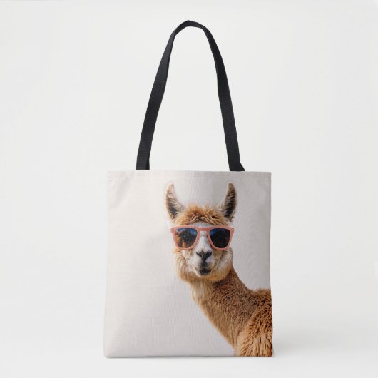 Schattigee lama met zonnebril op tote bag (Voorkant)