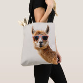Schattigee lama met zonnebril op tote bag (Dichtbij)