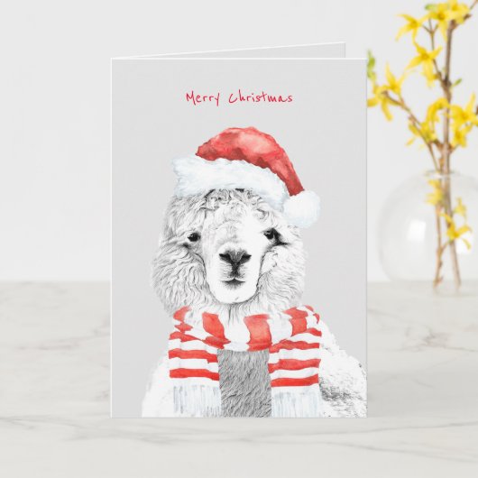 Schattigee lama ooit minimalistisch kerstfeest kaart (Gele Bloem)