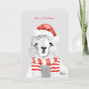 Schattigee lama ooit minimalistisch kerstfeest kaart