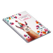 Schattigee Lama Roze Bloemen Custom Naam Notitieboek (Rechterzijde)