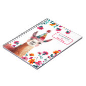 Schattigee Lama Roze Bloemen Custom Naam Notitieboek (Linkerzijde)