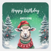 Schattigee lama schaap kerstboom verjaardagsfeestj vierkante sticker (Voorkant)
